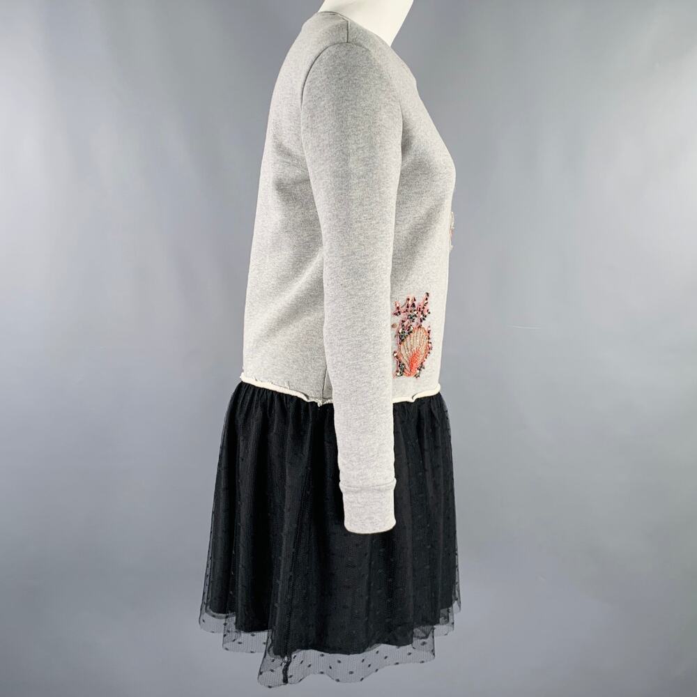 RED VALENTINO Size XS Grey Black Cotton Embroidered Sweatshirt Dress - Picture 4 of 12
